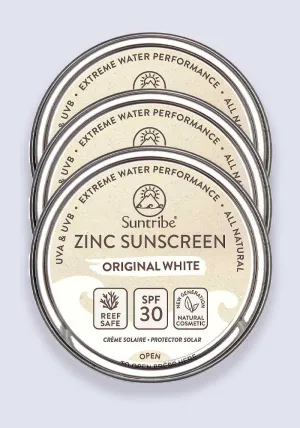 Suntribe Natural Mineral Face & Sport Zinc Sunscreen Original White SPF 50 45g - 3 Pack Saver