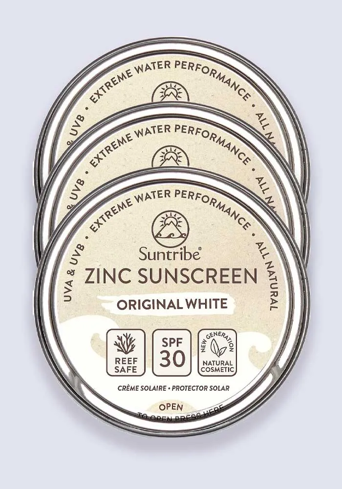 Suntribe Natural Mineral Face & Sport Zinc Sunscreen Original White SPF 50 45g - 3 Pack Saver