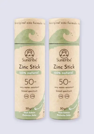 Suntribe Natural Mineral Zinc Sun Stick Mint Green SPF 50 30g - 2 Pack Saver