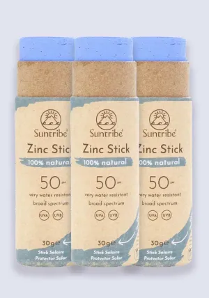 Suntribe Natural Mineral Zinc Sun Stick Ocean Blue SPF 50 30g - 3 Pack Saver