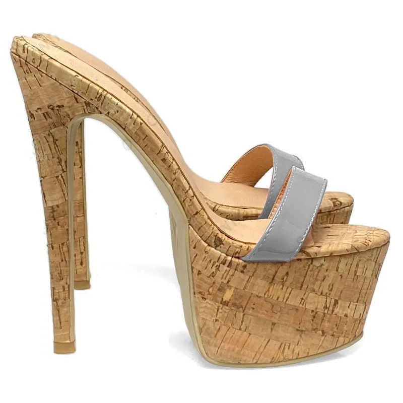 TEEK - Black & Blues - Platform Cork Stiletto Heels | Up to Size 14.5