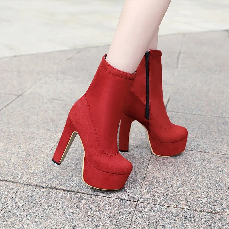 Trendy Chic Ultra High Heel Vegan Leather Boots with Side Zipper