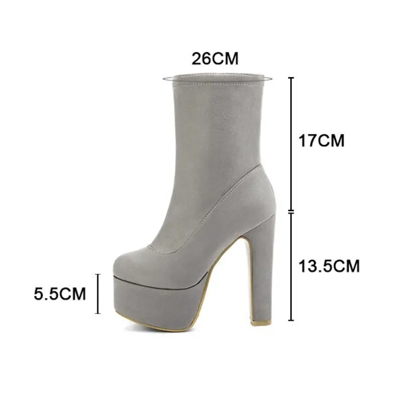 Trendy Chic Ultra High Heel Vegan Leather Boots with Side Zipper