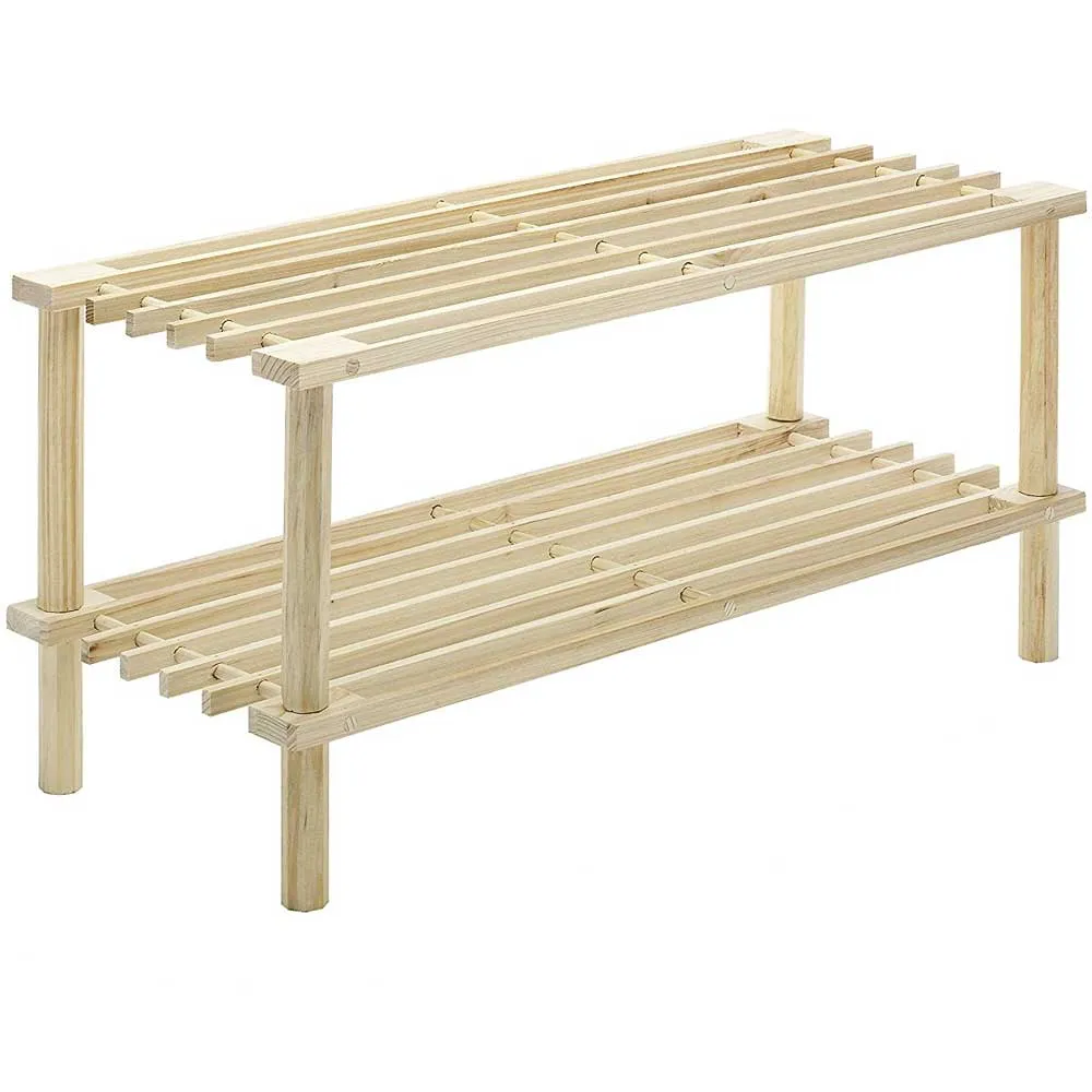 Two Tier Wood Shoe Rack