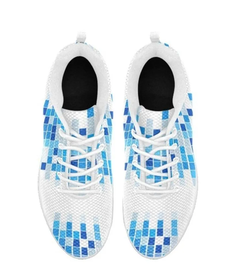 Uniquely You Sneakers for Women, Blue and White Mosaic Print - Running