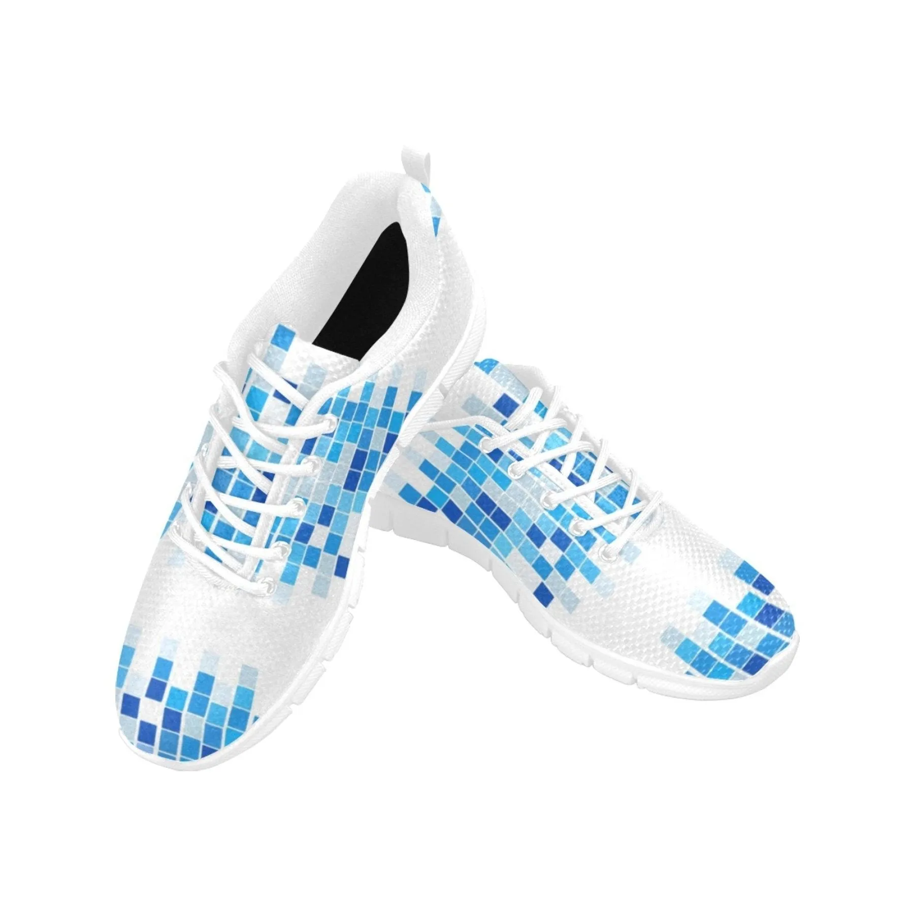 Uniquely You Sneakers for Women, Blue and White Mosaic Print - Running