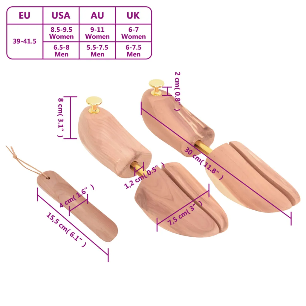 vidaXL Shoe Stretcher with Shoe Horn EU 39-41.5 Solid Wood Cedar