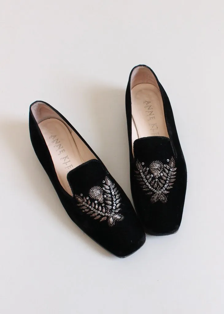 Vintage Embroidered Velvet Loafers