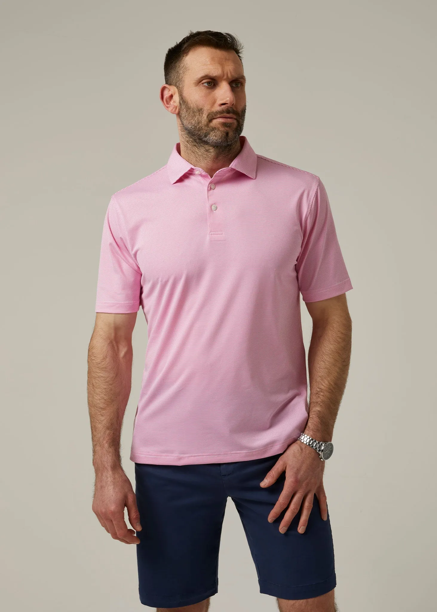 Waterbeach Striped Polo Shirt In Carnation - Sports Fit