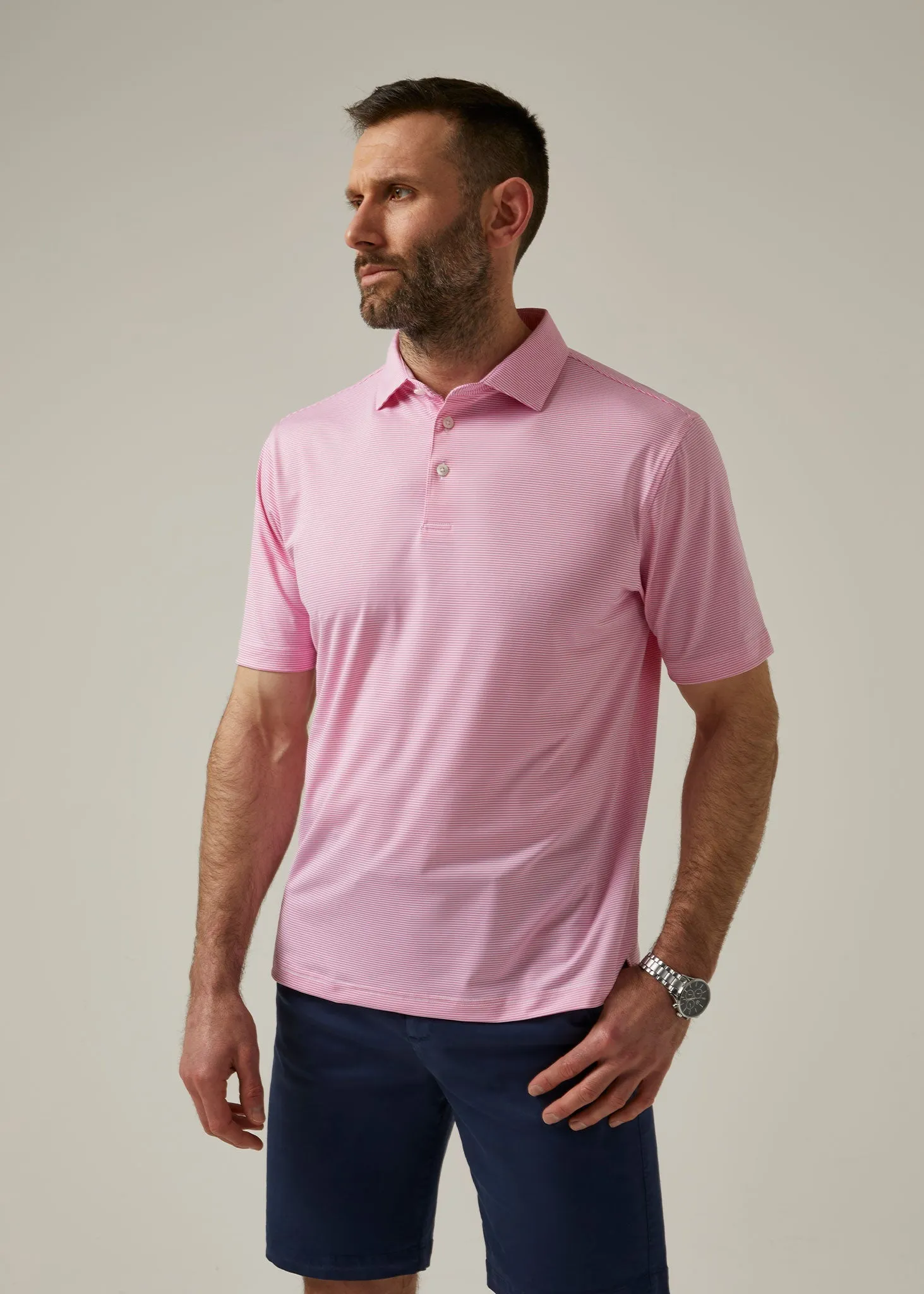 Waterbeach Striped Polo Shirt In Carnation - Sports Fit