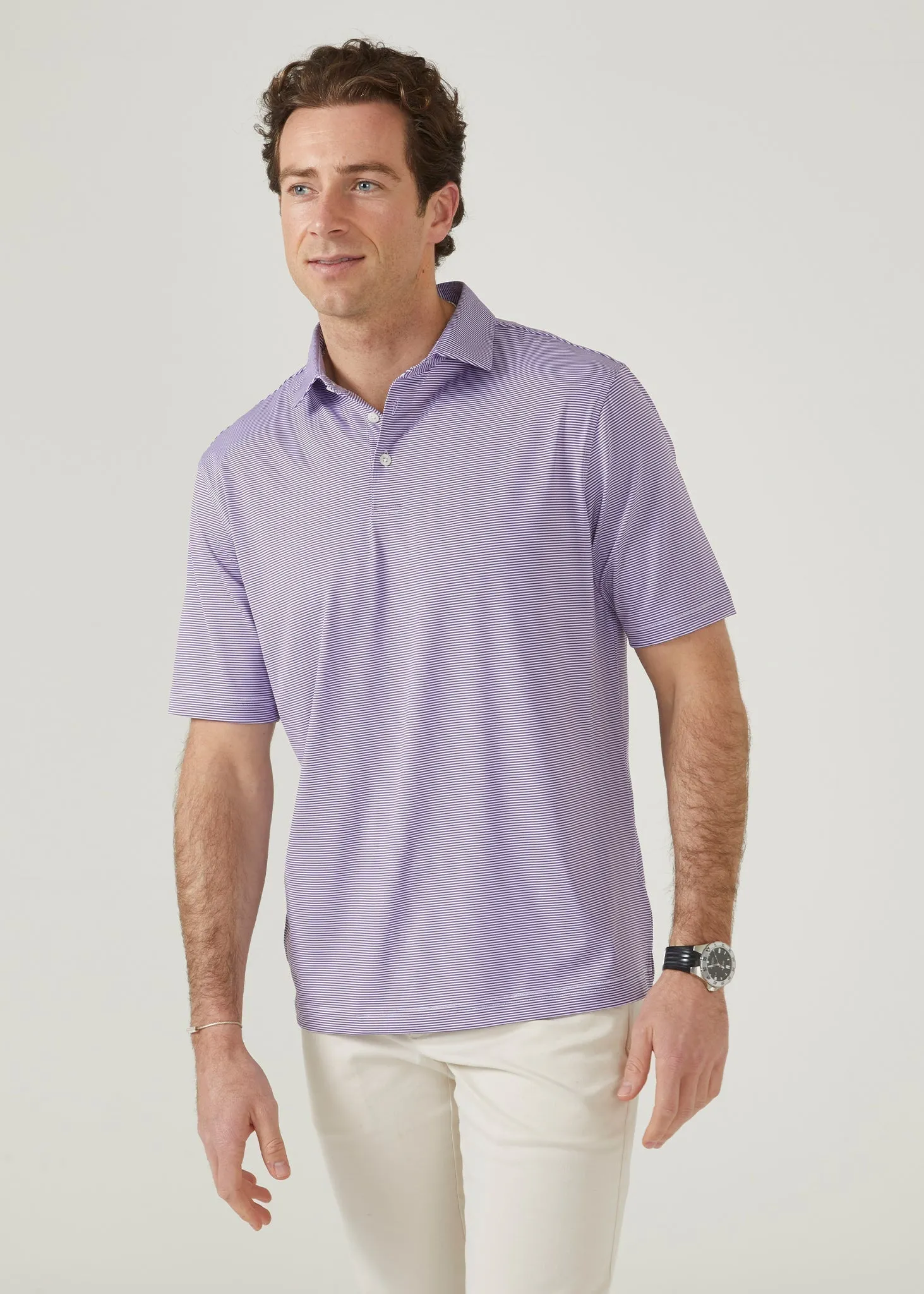 Waterbeach Striped Polo Shirt In Plum - Sports Fit