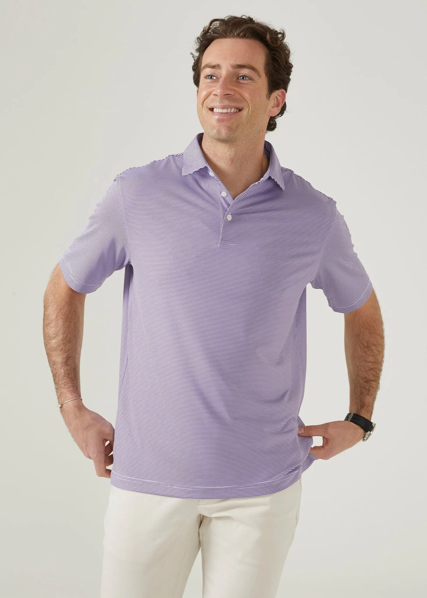 Waterbeach Striped Polo Shirt In Plum - Sports Fit