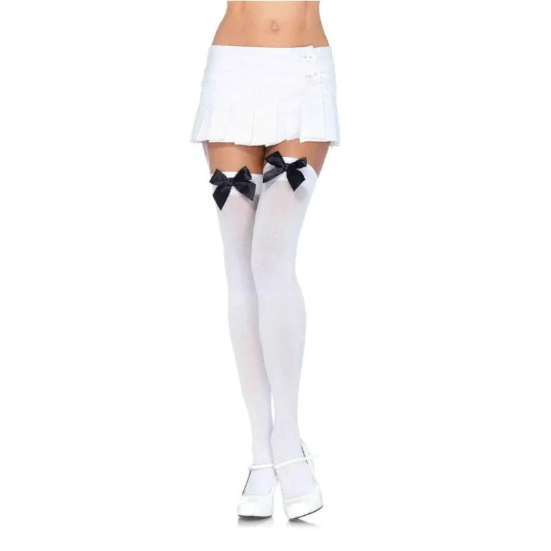 White Thigh Highs with Black Bow