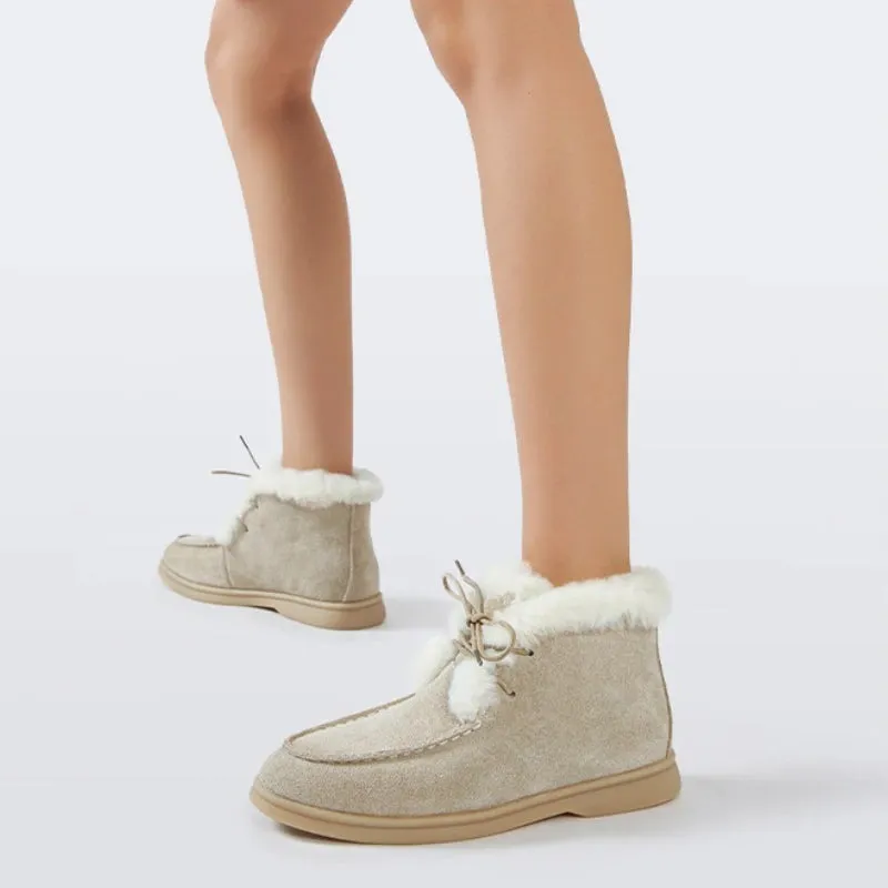 Winter Flat Vegan Leather Ankle Boots with Fur Plush