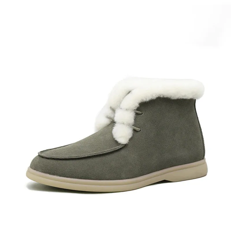 Winter Flat Vegan Leather Ankle Boots with Fur Plush