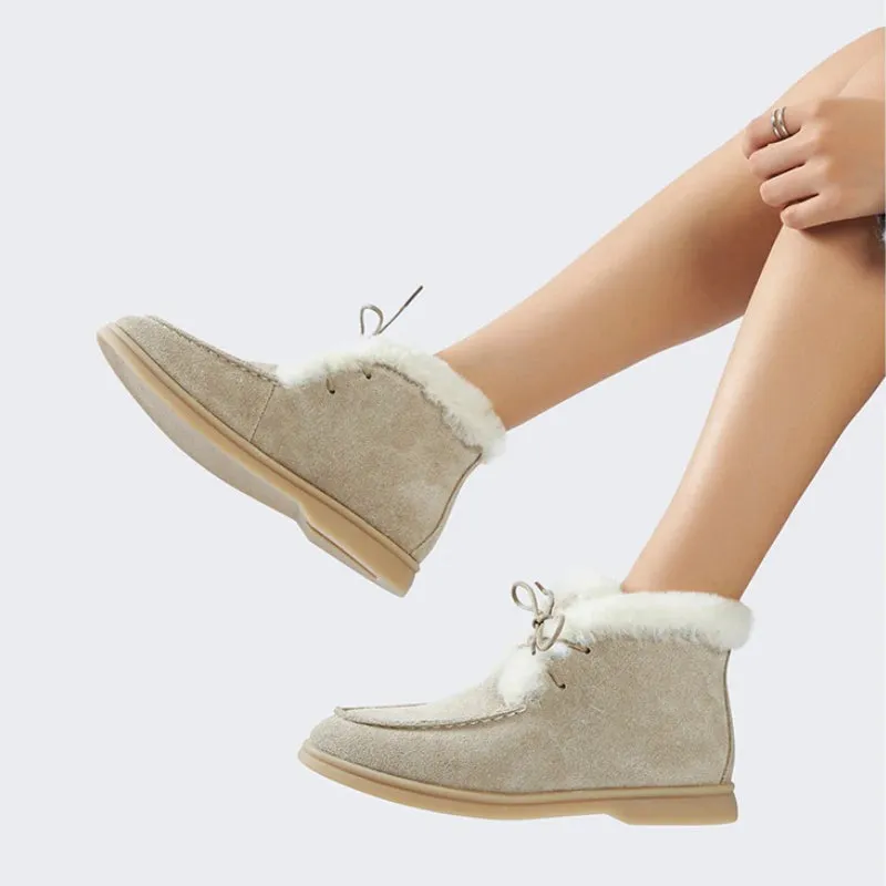 Winter Flat Vegan Leather Ankle Boots with Fur Plush