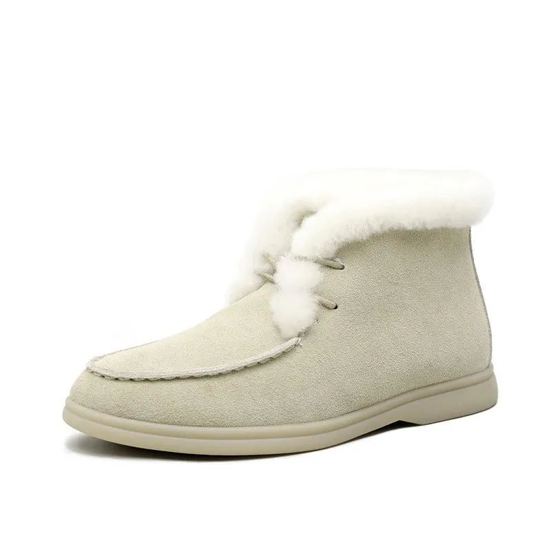 Winter Flat Vegan Leather Ankle Boots with Fur Plush