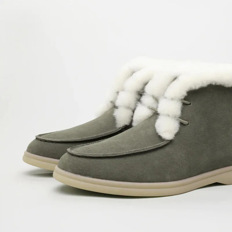 Winter Flat Vegan Leather Ankle Boots with Fur Plush