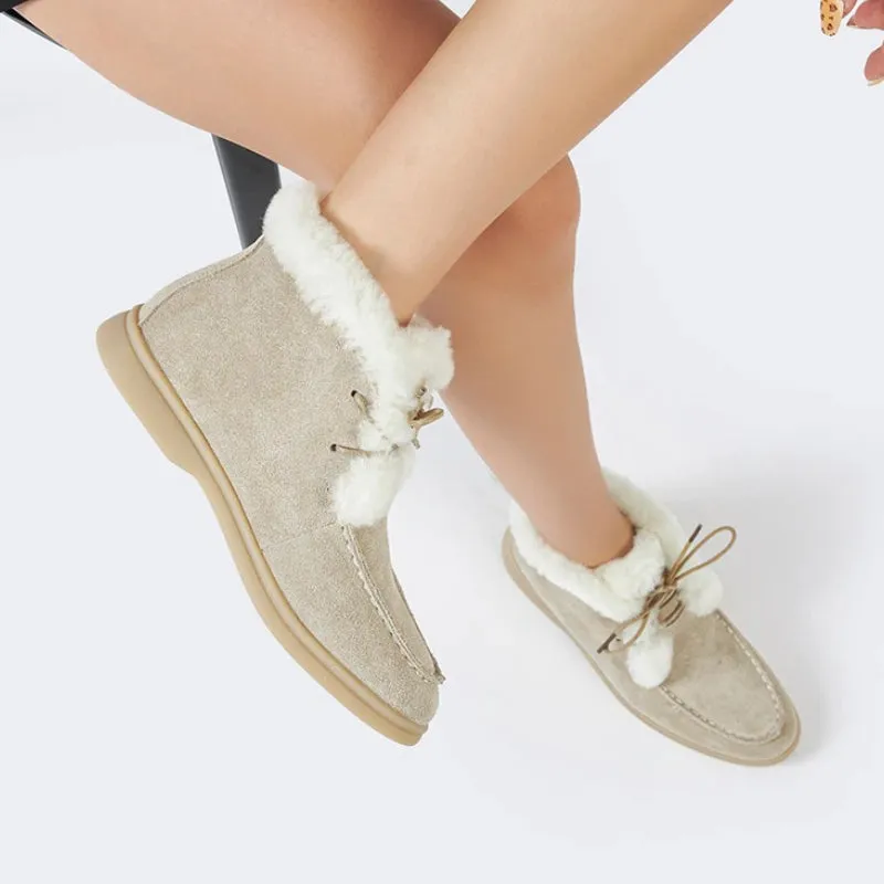 Winter Flat Vegan Leather Ankle Boots with Fur Plush