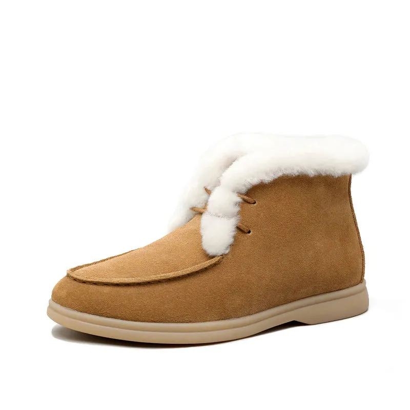 Winter Flat Vegan Leather Ankle Boots with Fur Plush