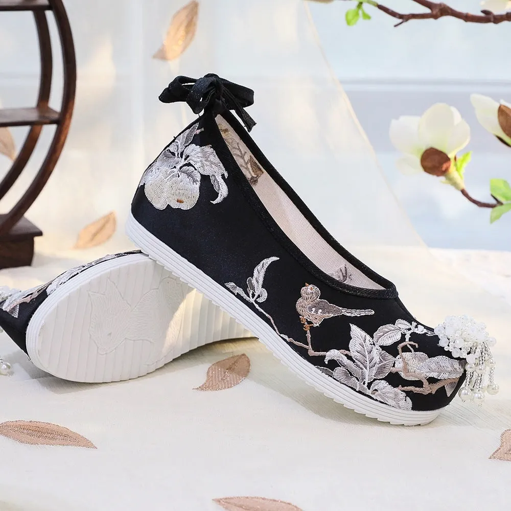 Women's Black Ancient Cloth Style Increased National Canvas Shoes