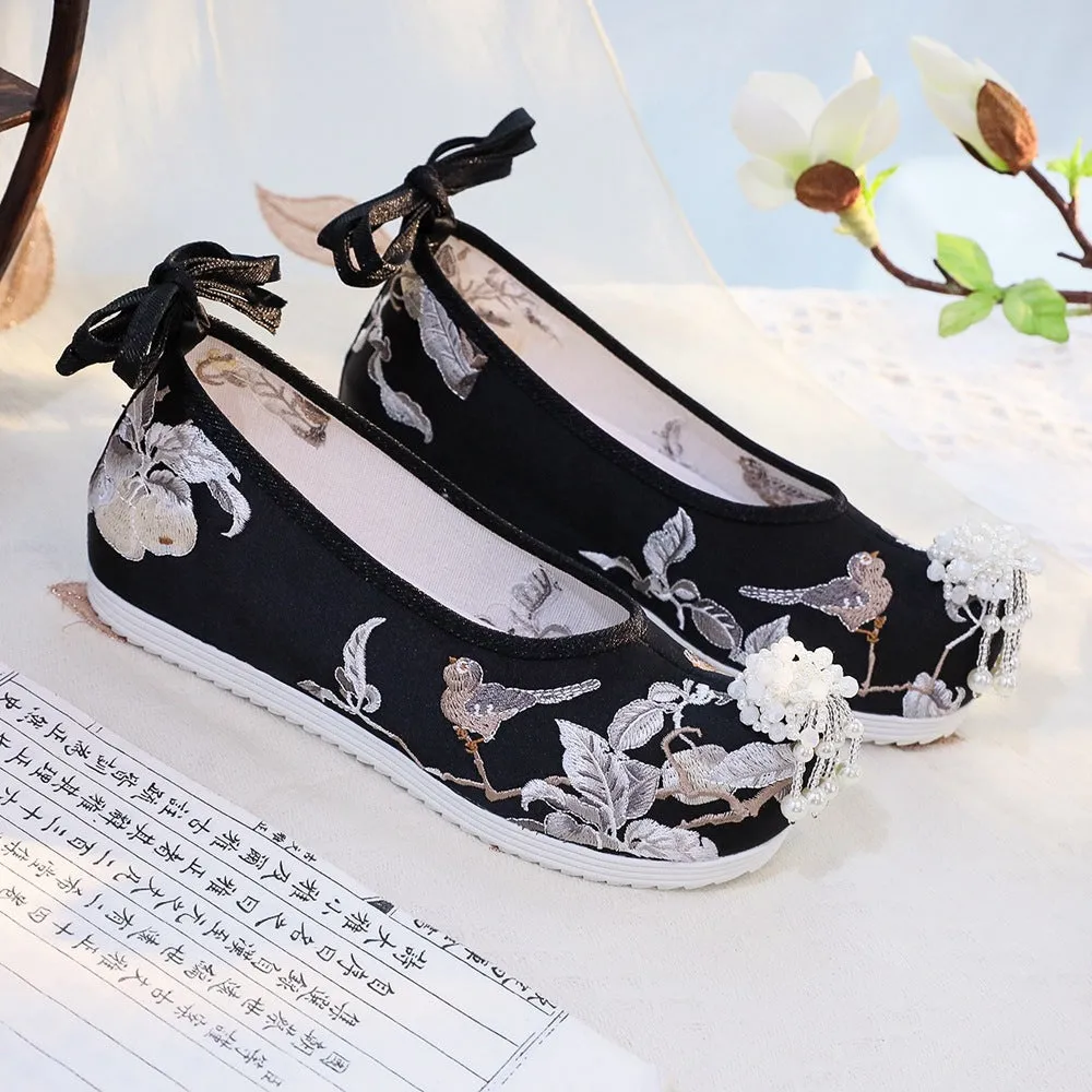 Women's Black Ancient Cloth Style Increased National Canvas Shoes