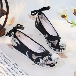 Women's Black Ancient Cloth Style Increased National Canvas Shoes