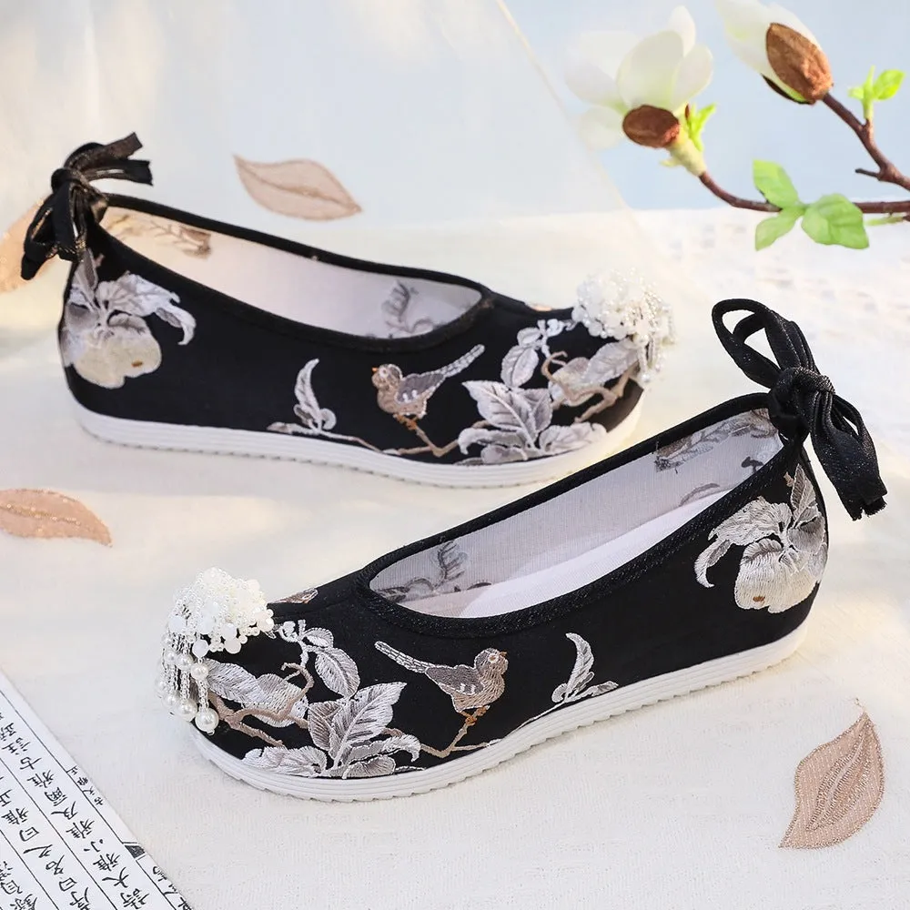 Women's Black Ancient Cloth Style Increased National Canvas Shoes