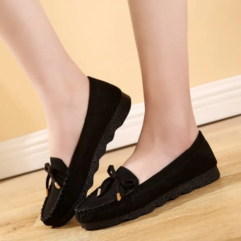 Women's Cloth Flat Bow Mother Soft Canvas Shoes