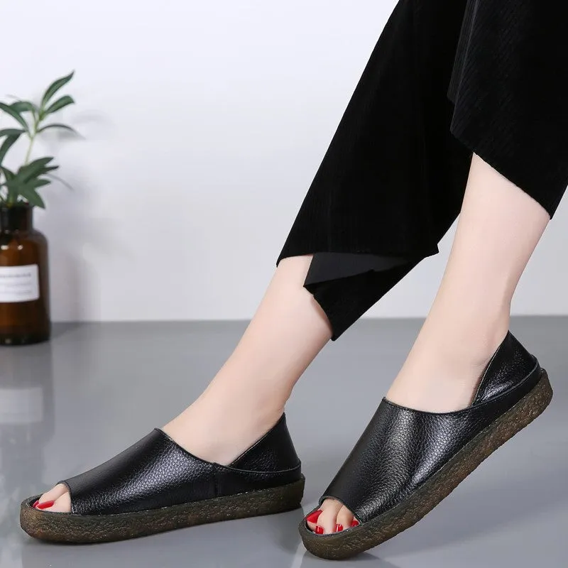 Women's leather platform fashion slip-on walking sandals