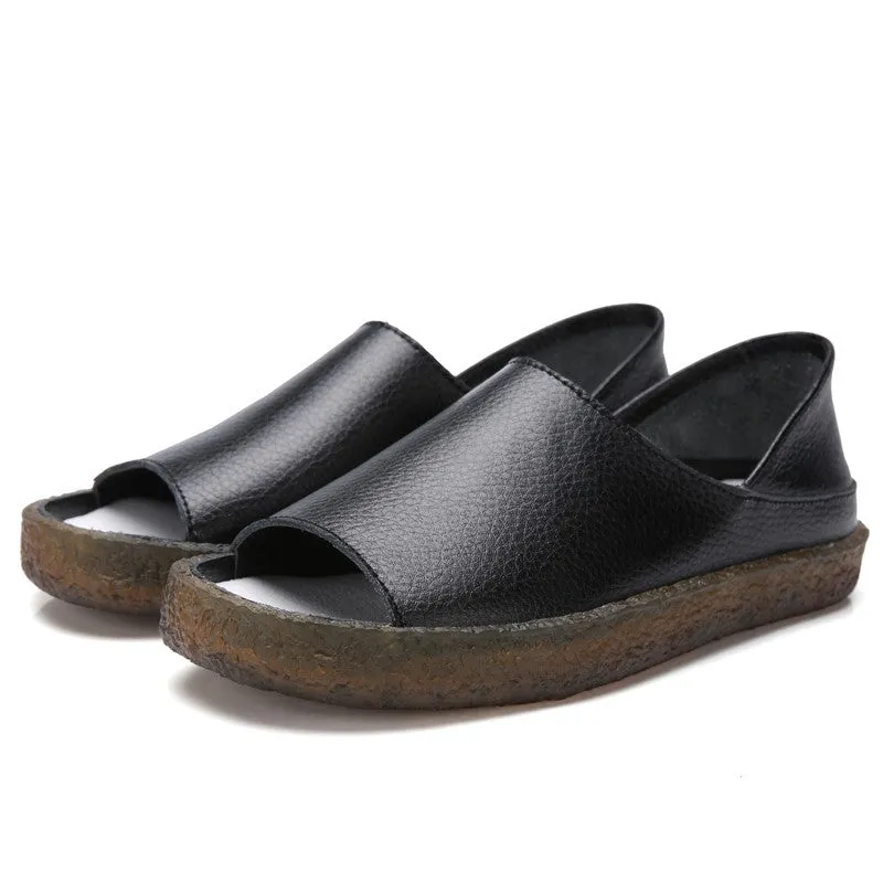 Women's leather platform fashion slip-on walking sandals