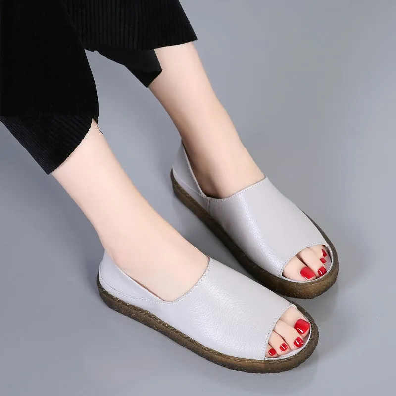 Women's leather platform fashion slip-on walking sandals