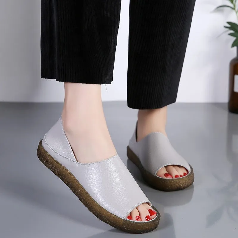 Women's leather platform fashion slip-on walking sandals