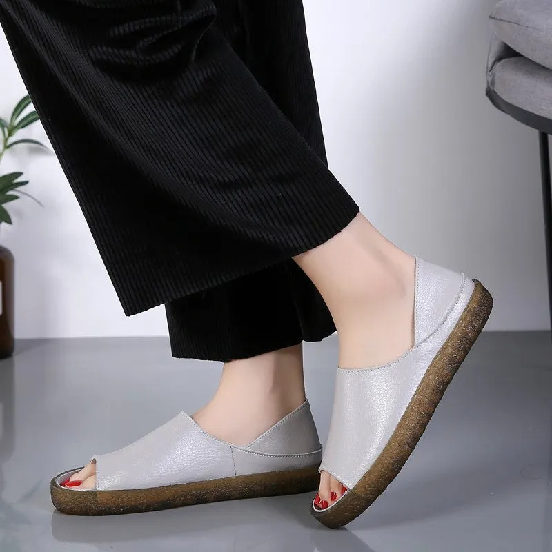 Women's leather platform fashion slip-on walking sandals