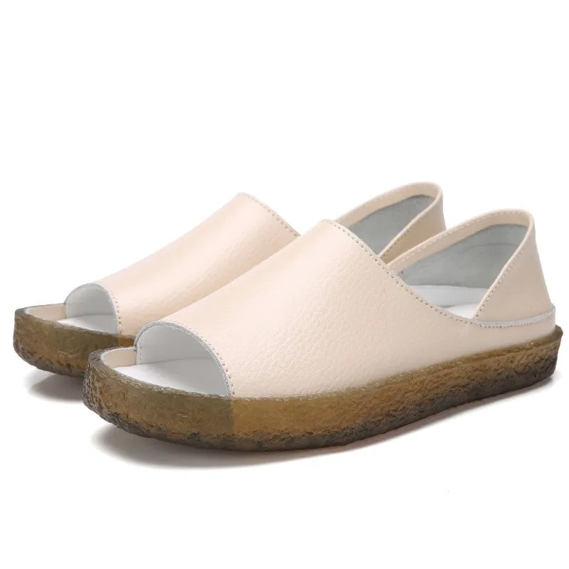 Women's leather platform fashion slip-on walking sandals