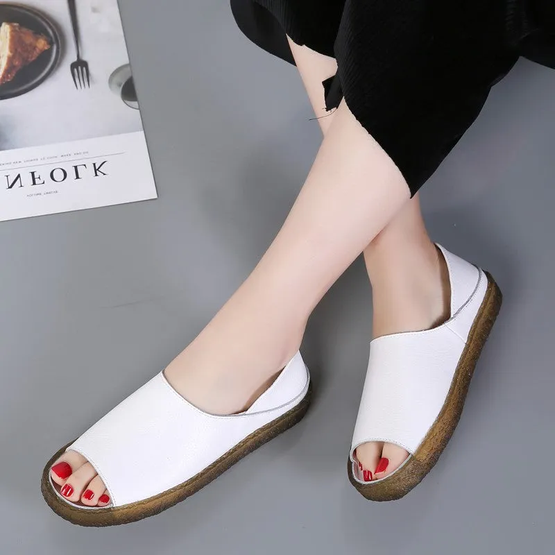 Women's leather platform fashion slip-on walking sandals