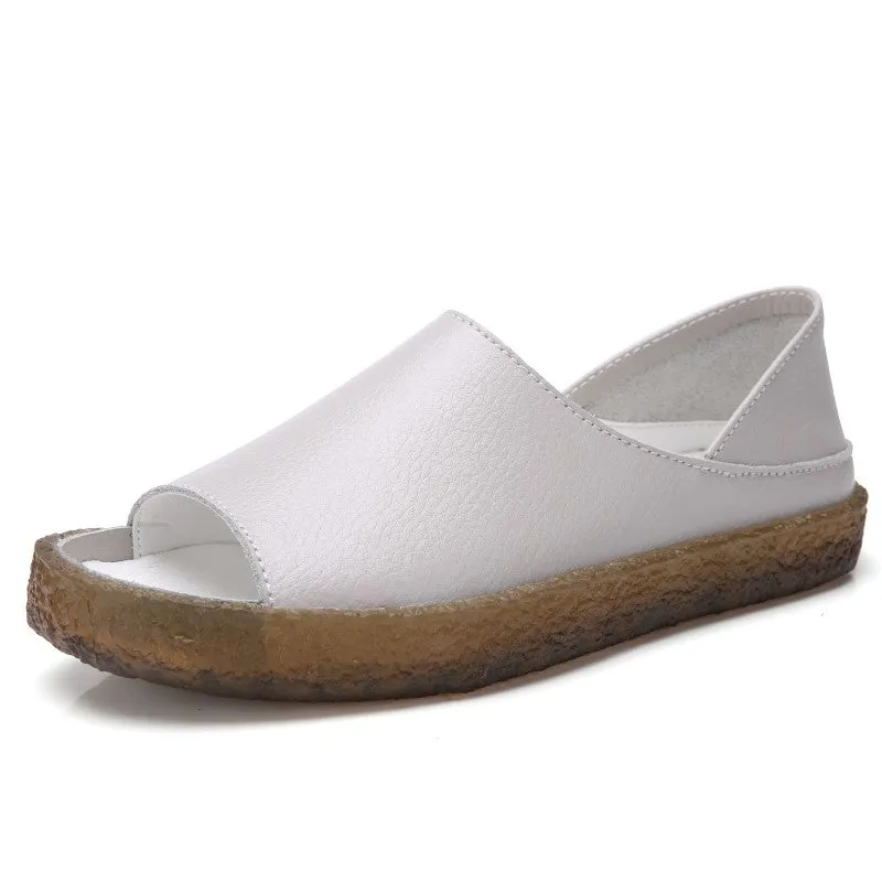 Women's leather platform fashion slip-on walking sandals