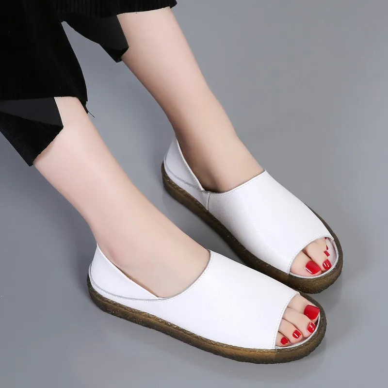 Women's leather platform fashion slip-on walking sandals