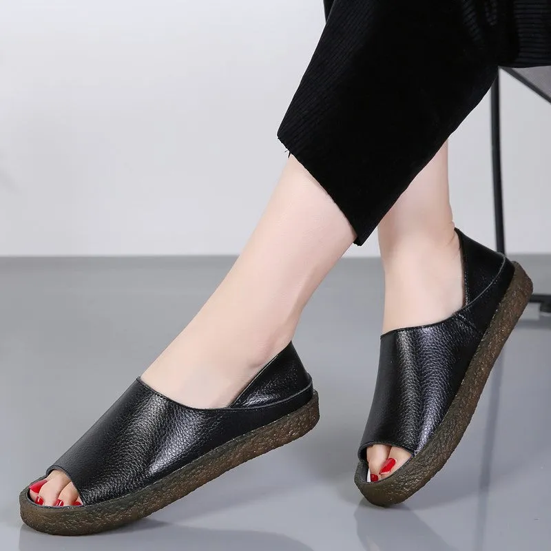 Women's leather platform fashion slip-on walking sandals