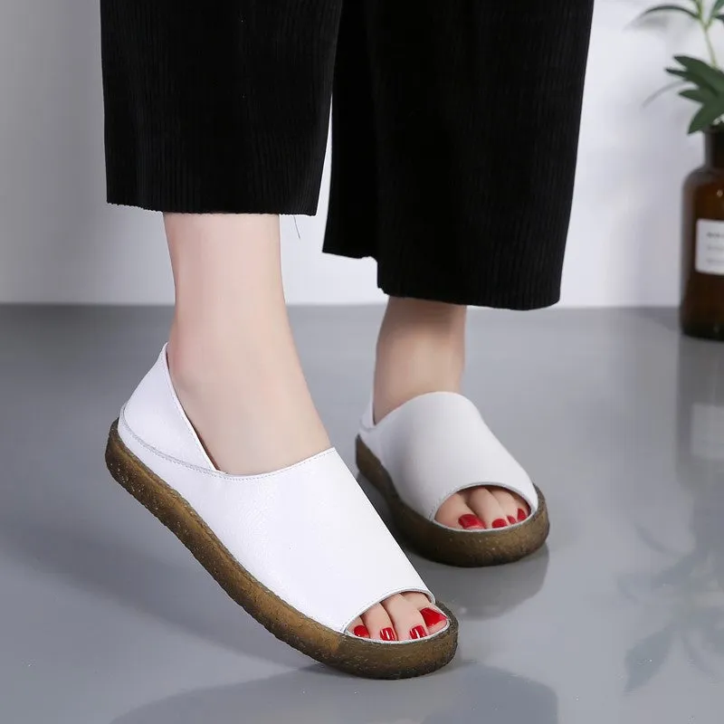 Women's leather platform fashion slip-on walking sandals