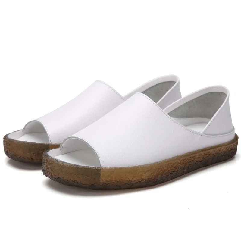 Women's leather platform fashion slip-on walking sandals