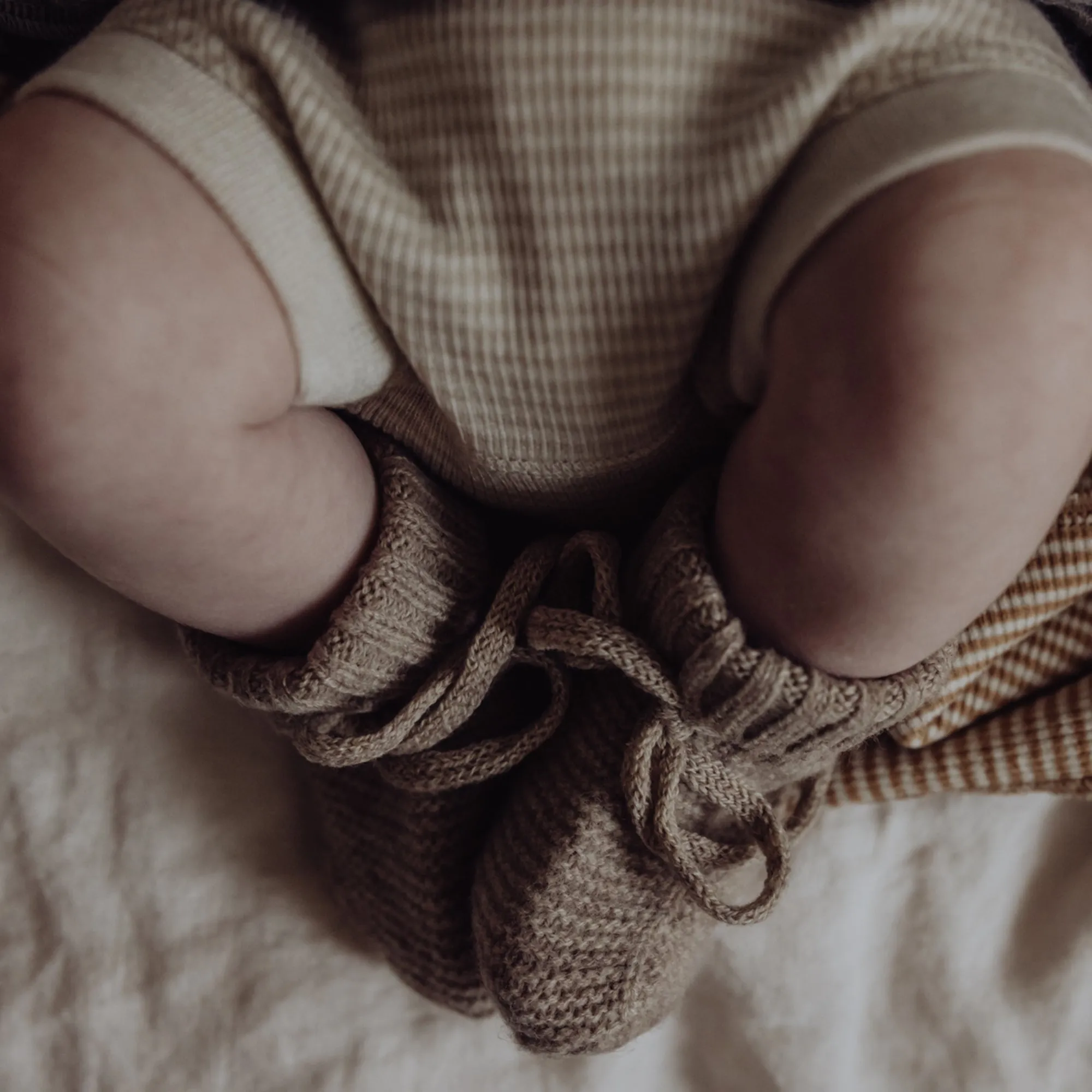 Wool Knitted Baby Booties - Oat