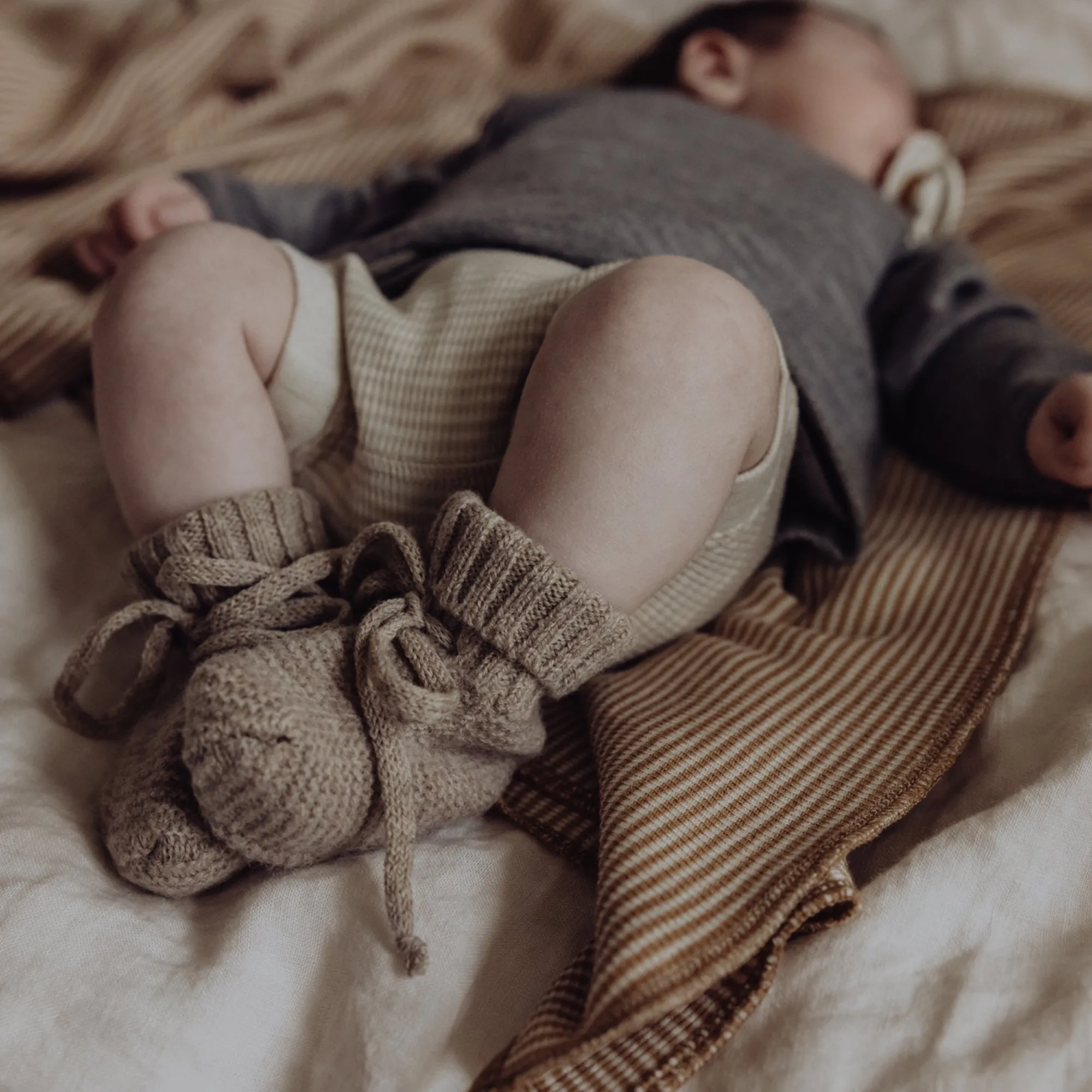 Wool Knitted Baby Booties - Oat